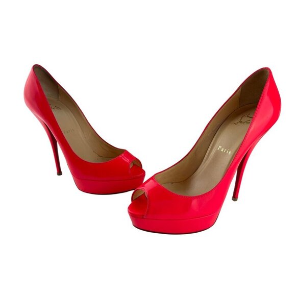 Christian Louboutin Rose Paris Fluo Patent Leather Troca 140 Pink Pumps Size 39 - Picture 9 of 13
